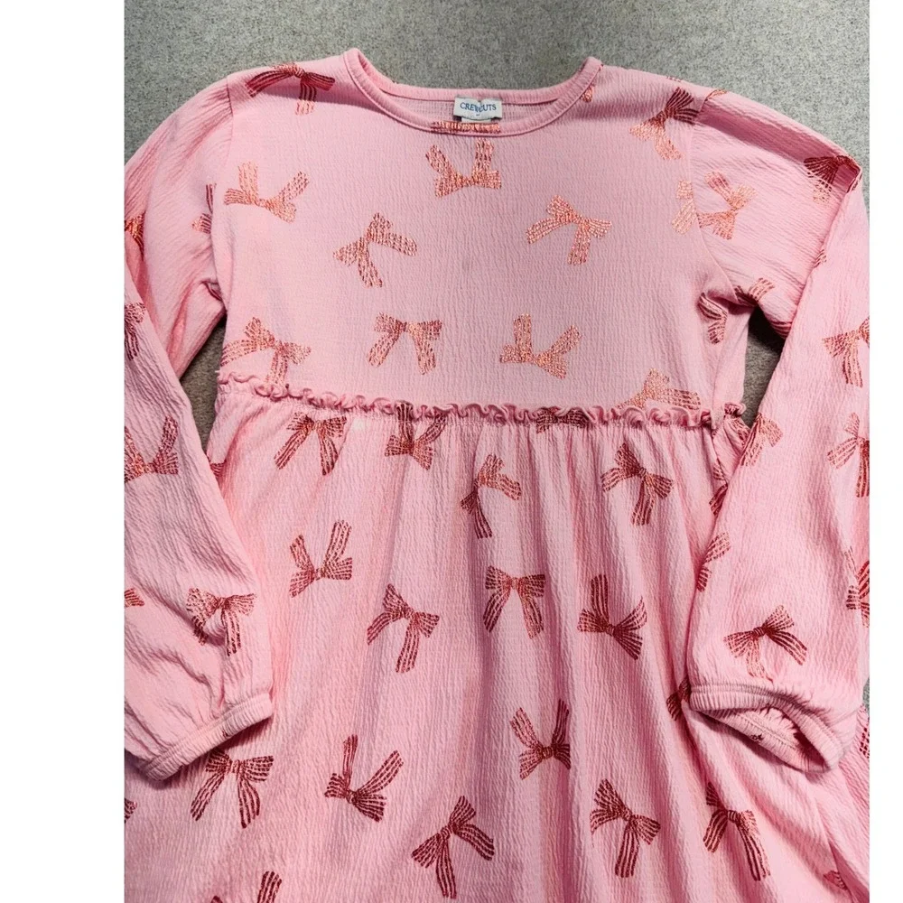 Crewcuts J Crew Girls Size 8 Pink Metallic Bow Print Long Sleeve Dress School